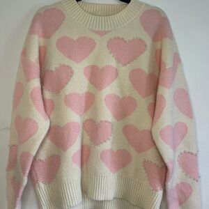 Pink Heart Sweater W/ Pearls